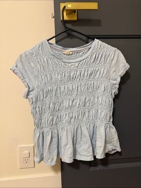 Pilcro Light Blue Smocked Peplum Crop Top